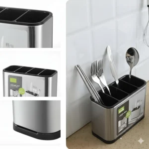 NOROFY Fashionex \"Stainless Steel Kitchen Utensil Holder with 4 Compartments\" Stainless Steel Cutlery Set